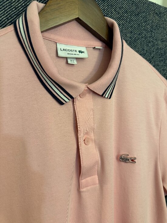 Lacoste Other - Lacoste Men’s Pink Regular Fit Polo Shirt Medium Striped Collar Preppy